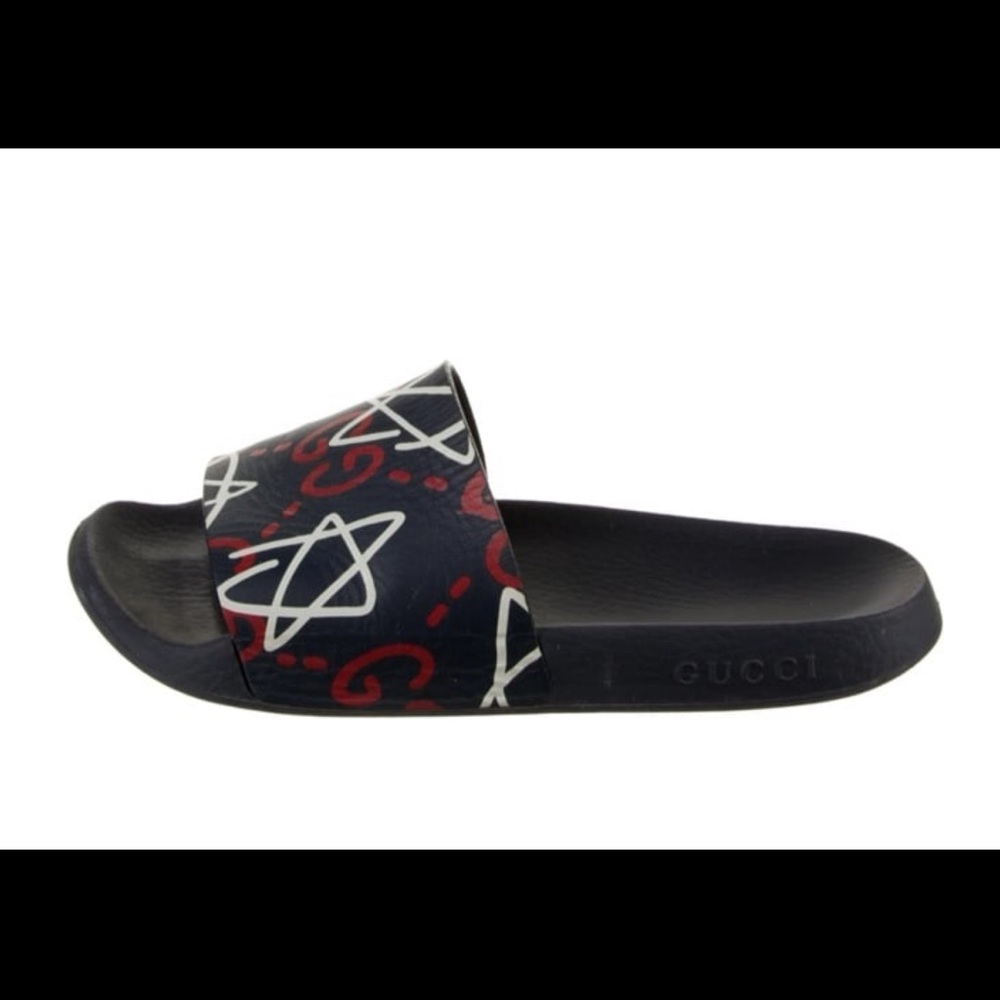 Gucci Ghost Leather Slides - Blue, white and red Sandals size 6.5w